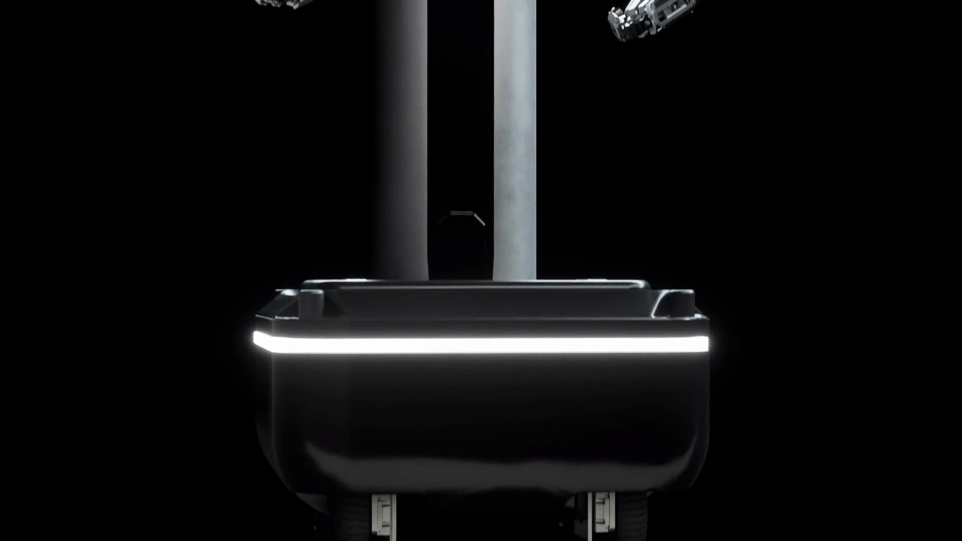 PR-OMNI's mobile base, lit by a white band, with its wheels beneath