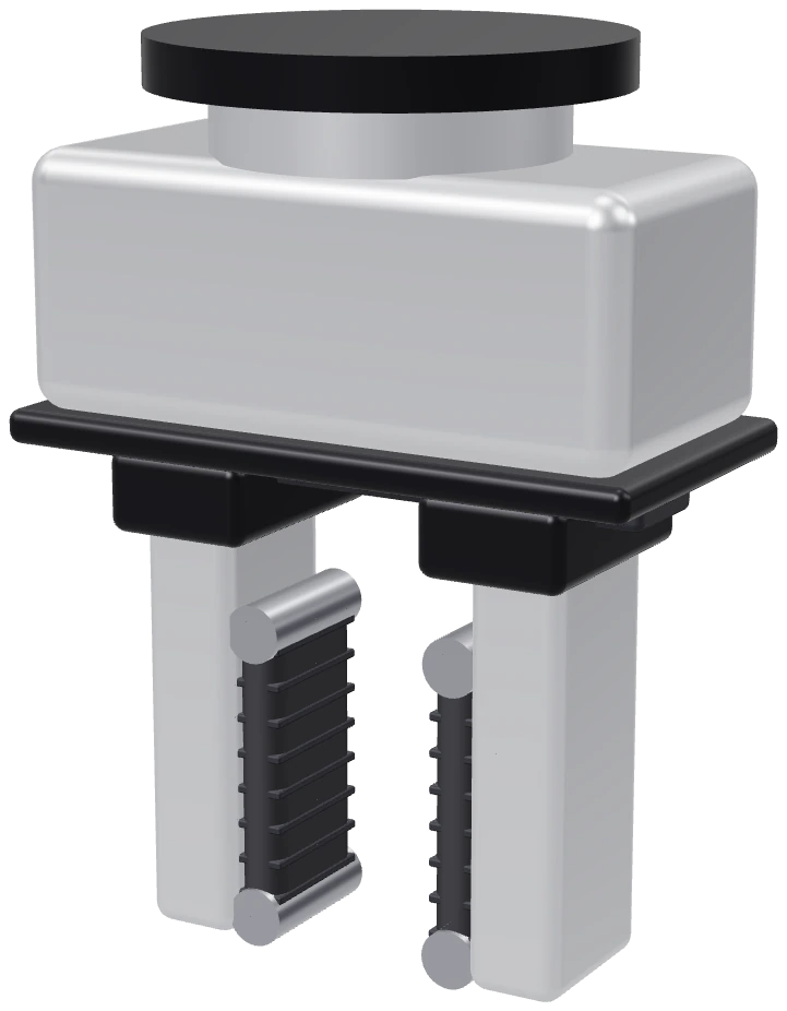 The IHM-A gripper, with a belt on each jaw (placeholder render)